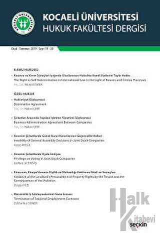Kocaeli Üniversitesi Hukuk Fakültesi Dergisi Sayı: 19 - 20 Ocak - Temm