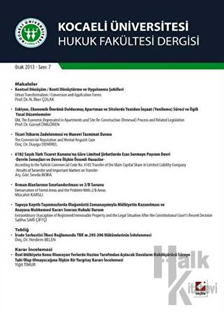 Kocaeli Üniversitesi Hukuk Fakültesi Dergisi Sayı: 7 Ocak 2013