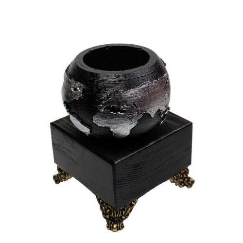 Küçük Dünya Beton Saksı Siyah Gümüş , Metal Ayaklı Ahşap Stand - Halkk