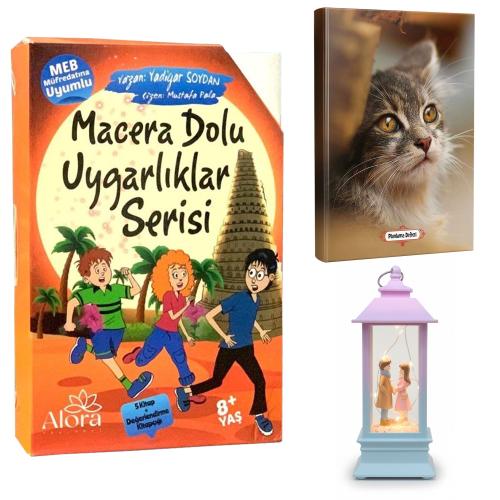 Macera Dolu Uygarlıklar 5 Kitap - Minik Kedi Planlama Defteri ve El Ele Aşk Fener Tipi Işıklı Kar Küresi
