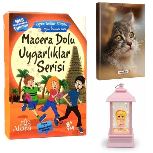 Macera Dolu Uygarlıklar 5 Kitap - Minik Kedi Planlama Defteri ve Kedili Kız Fener Tipi Işıklı Kar Küresi