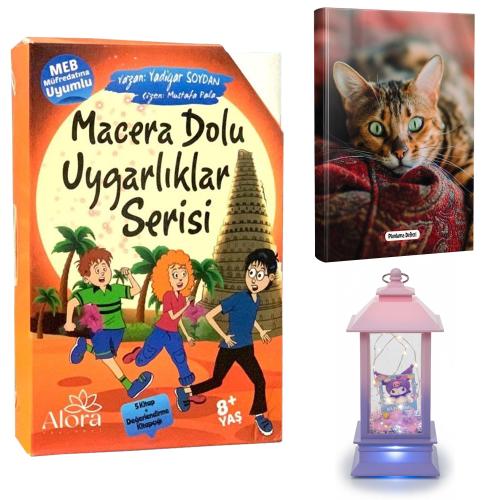 Macera Dolu Uygarlıklar 5 Kitap - Şaşkın Kedi Planlama Defteri ve Kuromi Temalı Fener Tipi Işıklı Kar Küresi