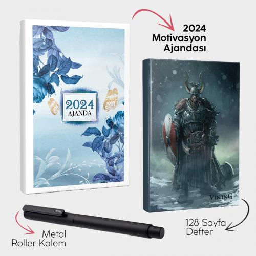 Mavi Rüya 2024 Motivasyon Ajandası - Viking Defter ve Metal Roller Kalem