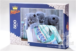Minik Kediler (500 Parça) - Ahşap Puzzle Hayvanlar Serisi - (HV08-D)