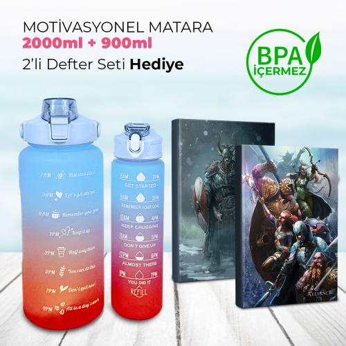 Motivasyonel 2 Litre Su Matarası (Yavrulu) - BPA Free - 2000ml + 900ml