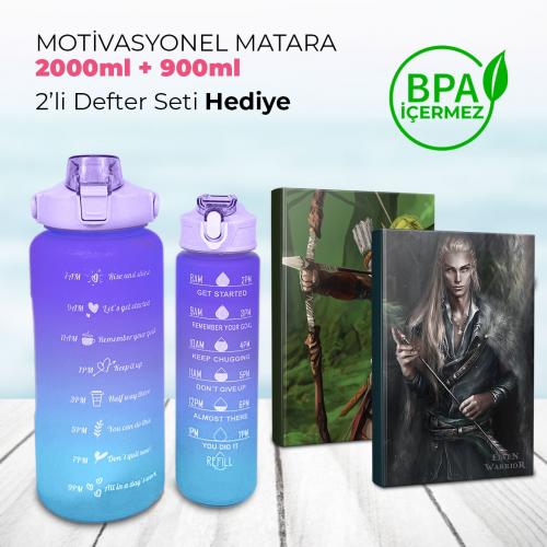 Motivasyonel 2 Litre Su Matarası (Yavrulu) - BPA Free - 2000ml + 900ml