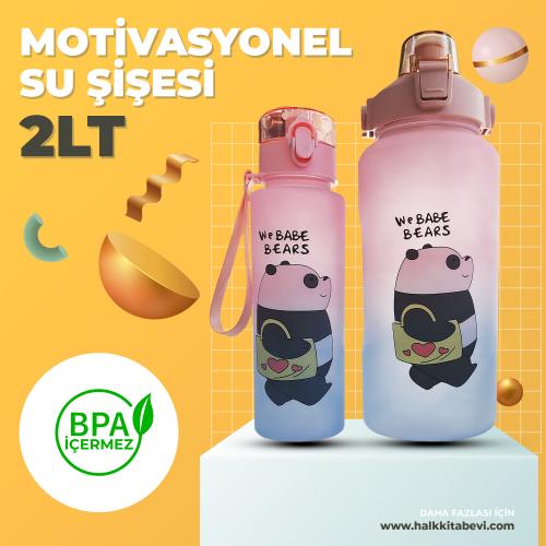 Baskılı 2 Litre Su Matarası (Yavrulu) - BPA Free - 2000ml + 900ml Pemb