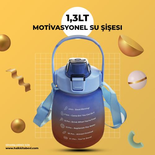 Motivasyonel Su Şişesi 1,3L Mavi - Turuncu - Halkkitabevi