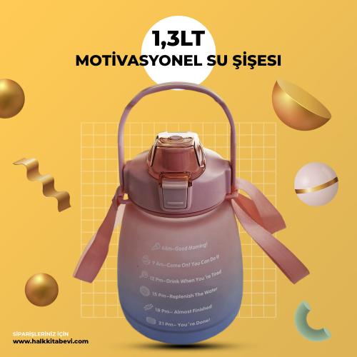 Motivasyonel Su Şişesi 1,3L Pembe-Mavi - Halkkitabevi