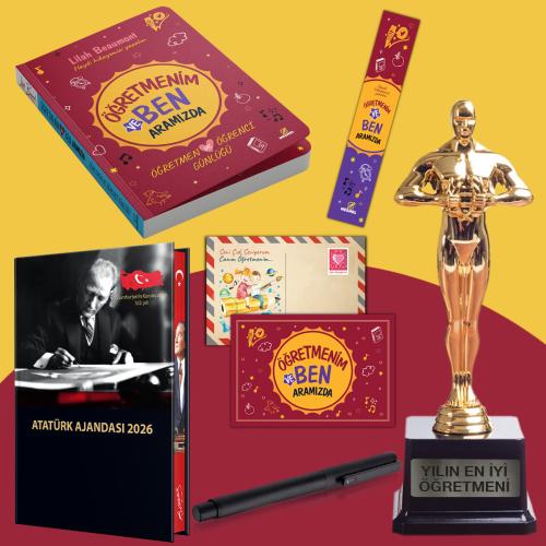 Öğretmenim ve Ben Aramızda - Oscar Heykeli - Ciltli 2026 Atatürk Ajandası ve Roller Kalem