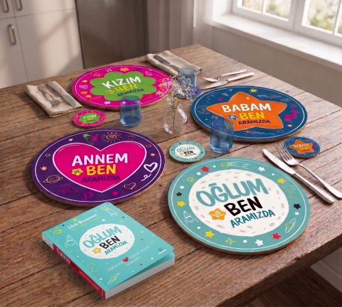 Oğlum ve Ben Aramızda 30cm Supla ve 9cm Bardak Altlığı Seti UV Baskı M