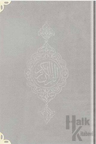 Orta Boy Kadife Kur'an-ı Kerim (Açık Gri, Yaldızlı, Mühürlü) - 1005 Açık Gri (Ciltli)