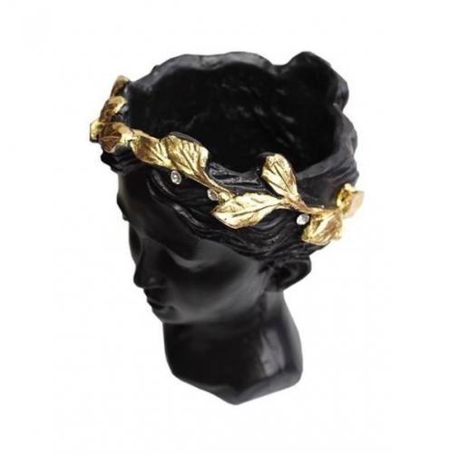 Orta Helen Beton Saksı, Siyah Altın Varak Taçlı, Kristal Taşlı