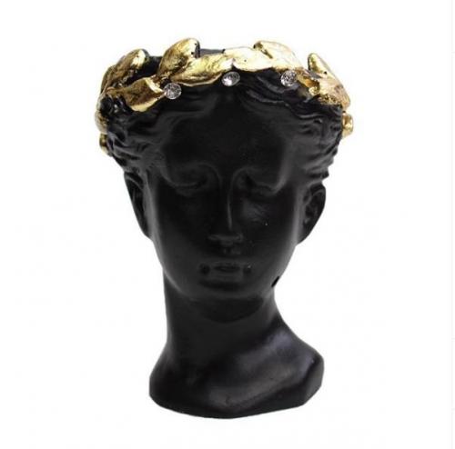 Orta Helen Beton Saksı, Siyah Altın Varak Taçlı, Kristal Taşlı - Halkk Orta Helen Beton Saksı, Siyah Altın Varak Taçlı, Kristal Taşlı - Halkk