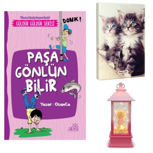 Paşa Gönlün Bilir - Maviş Kediler Planlama Defteri ve Melek Kız Temalı Fener Tipi Işıklı Kar Küresi