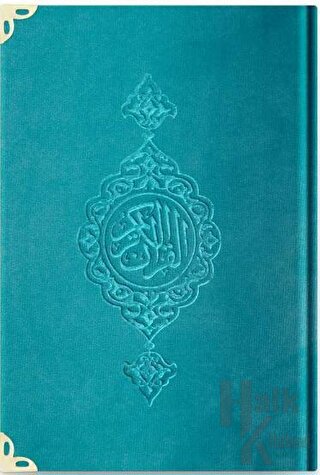 Rahle Boy Kadife Kur'an-ı Kerim (Turkuaz, Yaldızlı, Mühürlü) 97 (Ciltli)