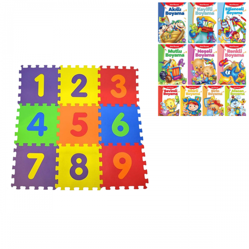 9 Parça Büyükboy Sayılı Yer Karosu Puzzle & 10 Kitap Boyama Kitabı Set