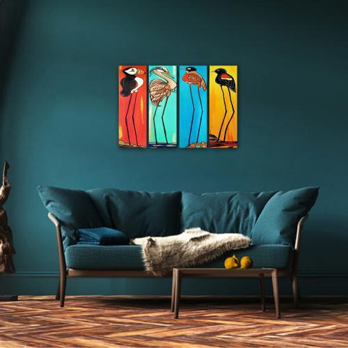 Renkli Kuş Baskılı 4'lü Ahşap Tablo Model 2 - Halkkitabevi Renkli Kuş Baskılı 4'lü Ahşap Tablo Model 2 - Halkkitabevi