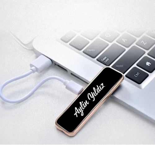 Kişiye Özel Sürgülü Şarjlı USB Çakmak - Halkkitabevi