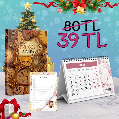 Saatler Ajanda Seti - 1 Ajanda 1 Takvim 1 Bloknot