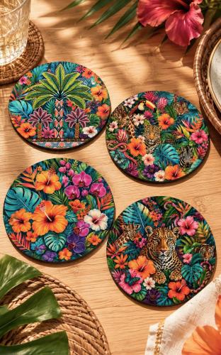 Safari Bardak Altlığı 4'lü Set 9 cm, 3 mm MDF, UV Baskı, Dekoratif B
