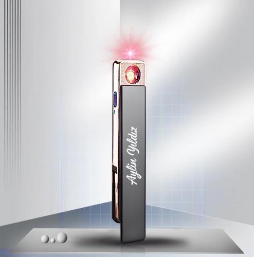 Kişiye Özel Sürgülü Şarjlı USB Çakmak - Halkkitabevi