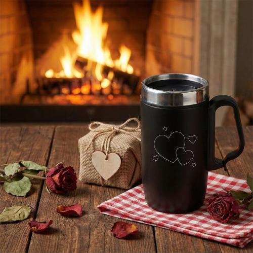 Sevgiler Gününe Özel - İç İçe Kalp Kulplu Bardak Termos - Halkkitabevi