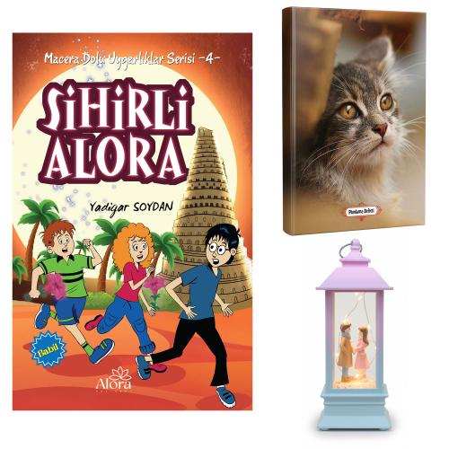 Sihirli Alora - Minik Kedi Planlama Defteri ve El Ele Aşk Fener Tipi Işıklı Kar Küresi