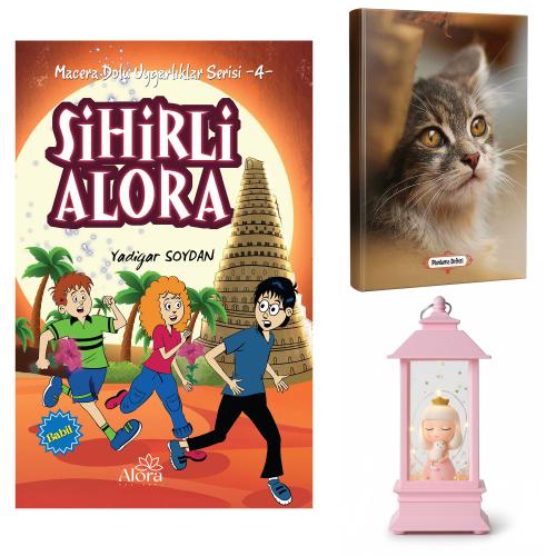 Sihirli Alora - Minik Kedi Planlama Defteri ve Kedili Prenses Fener Tipi Işıklı Kar Küresi