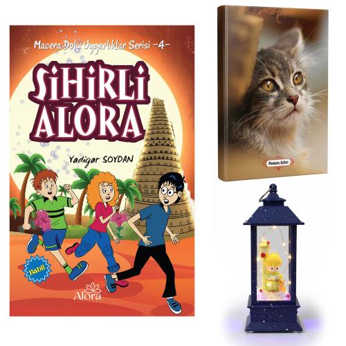 Sihirli Alora - Minik Kedi Planlama Defteri ve Küçük Prens Sokak Lambası Fener Tipi Işıklı Kar Küresi