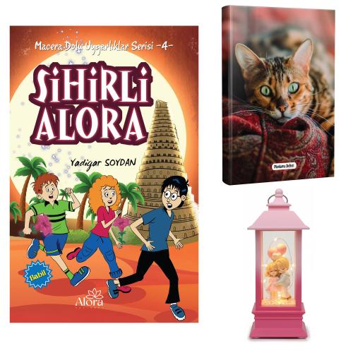 Sihirli Alora - Şaşkın Kedi Planlama Defteri ve Balonlu Aşıklar Fener Tipi Işıklı Kar Küresi