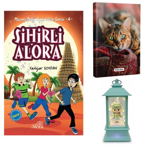 Sihirli Alora - Şaşkın Kedi Planlama Defteri ve Tavşanlı Kız Fener Tipi Işıklı Kar Küresi