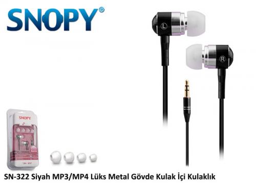 Snopy SN-322 Kulak İçi Kulaklık MP3/MP4 Lüks Metal Gövde Siyah - Halkk