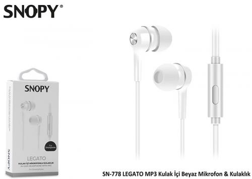 Snopy SN-778 LEGATO MP3 Kulak İçi Beyaz Mikrofon - Kulaklık - Halkkita