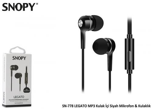 Snopy SN-778 LEGATO MP3 Kulak İçi Siyah Mikrofon - Kulaklık - Halkkita