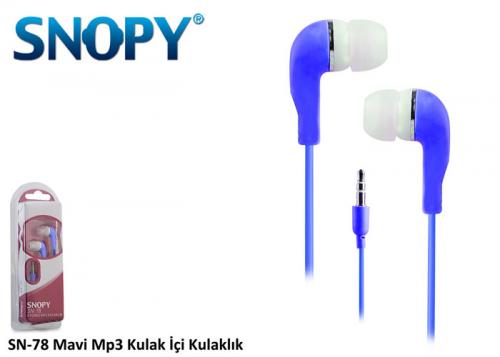 Snopy SN-78 MP3 Kulak İçi Mavi Kulaklık - Halkkitabevi