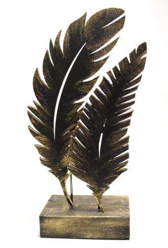 Tüy Desenli Dekoratif Ahşap Oda Süsü, Siyah Üstüne Altın Varaklı - Hal