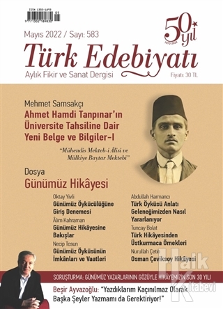 Türk Edebiyatı Aylık Fikir ve Sanat Dergisi Sayı: 583 Mayıs 2022 - Hal