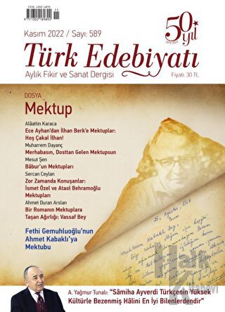 Türk Edebiyatı Dergisi Sayı: 589 Kasım 2022 - Halkkitabevi