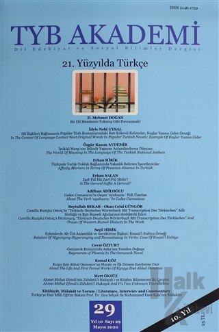 TYB Akademi Dergisi Sayı: 29 Mayıs 2020 - Halkkitabevi