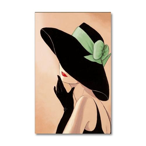 Vera Yeşil Fiyonk Şapkalı Kadın Baskılı Retro Ahşap Tablo - Halkkitabe