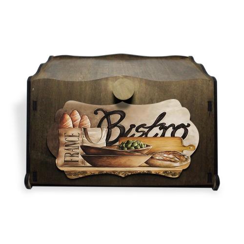 Vintage Ahşap Ekmek Kutusu Bistro Baskılı - Halkkitabevi