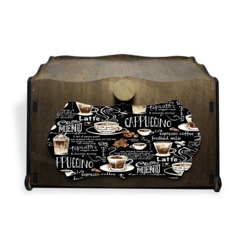 Vintage Ahşap Ekmek Kutusu Cappuccino Baskılı - Halkkitabevi