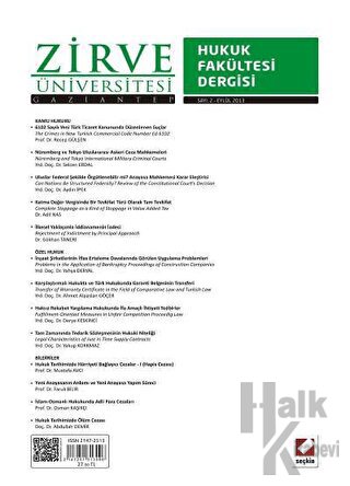 Zirve Üniversitesi Hukuk Fakültesi Dergisi Sayı: 2 Eylül 2013